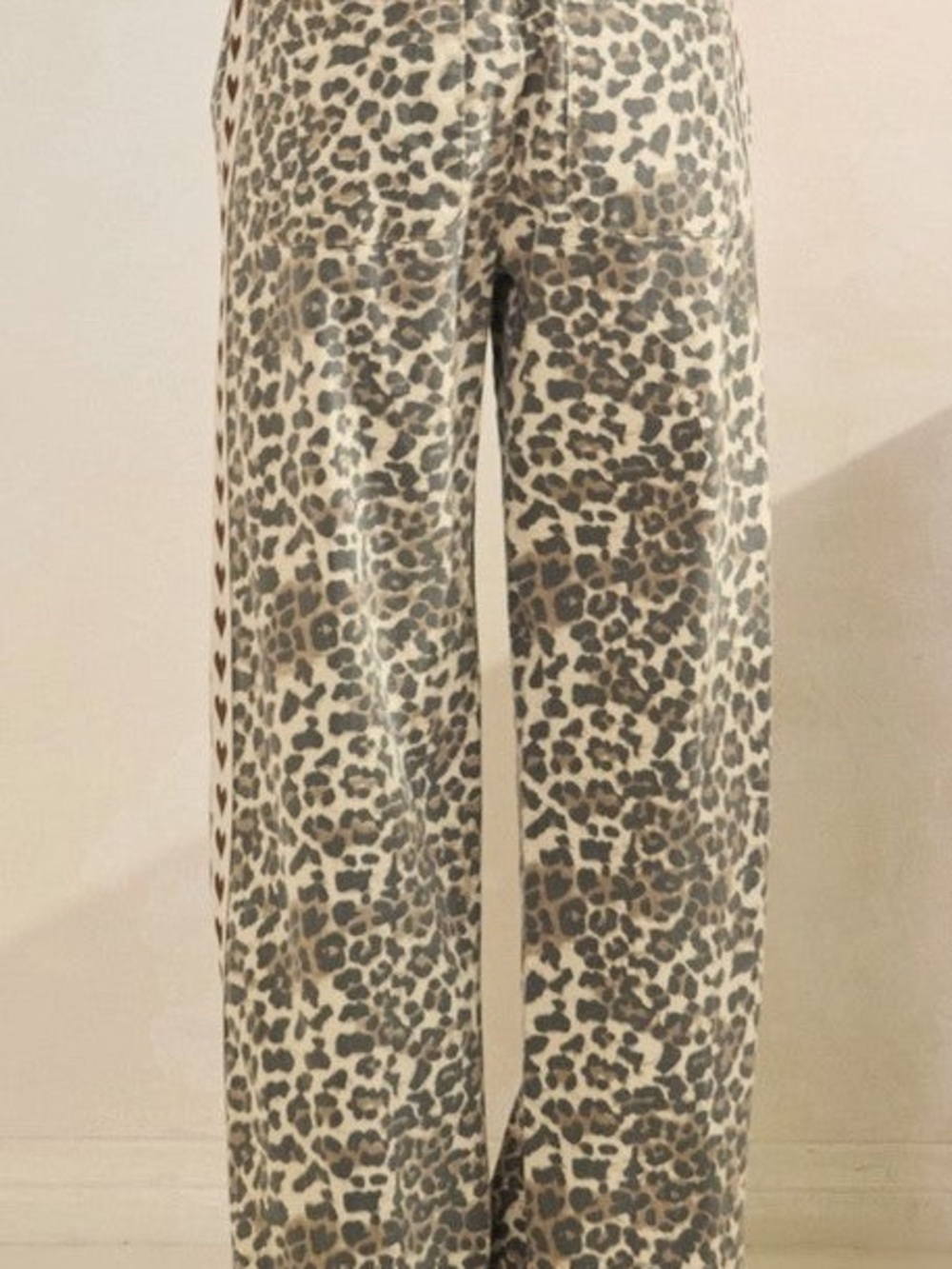 Vervet Leopard Side Stripe Brown Heart Wide Legged Denim Pant - Picture 3 of 5